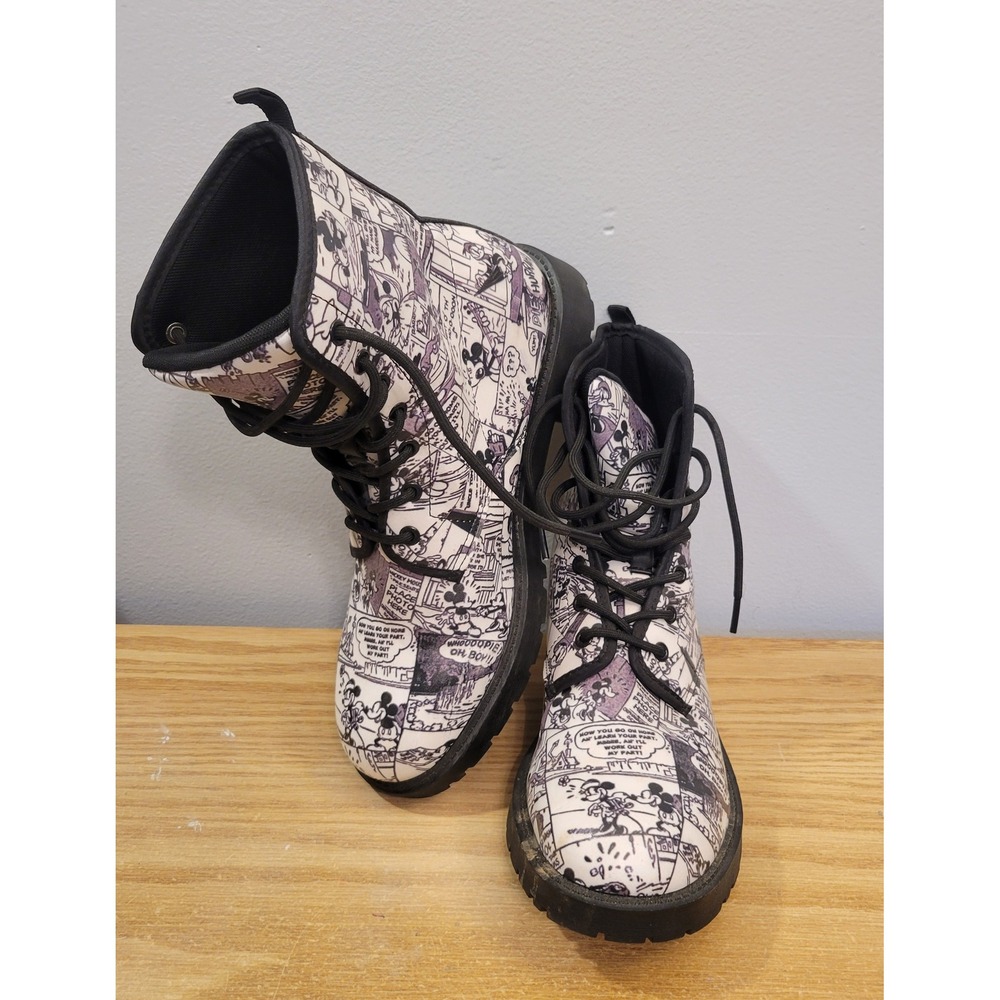 Unbranded Black White Comic Strip Combat Boots 7-Eye Lug Sole EU 39 US W8 M6